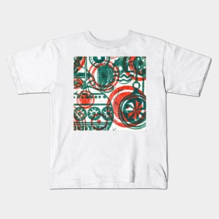 Xmas Baubles 14 -red and green  lino print Kids T-Shirt